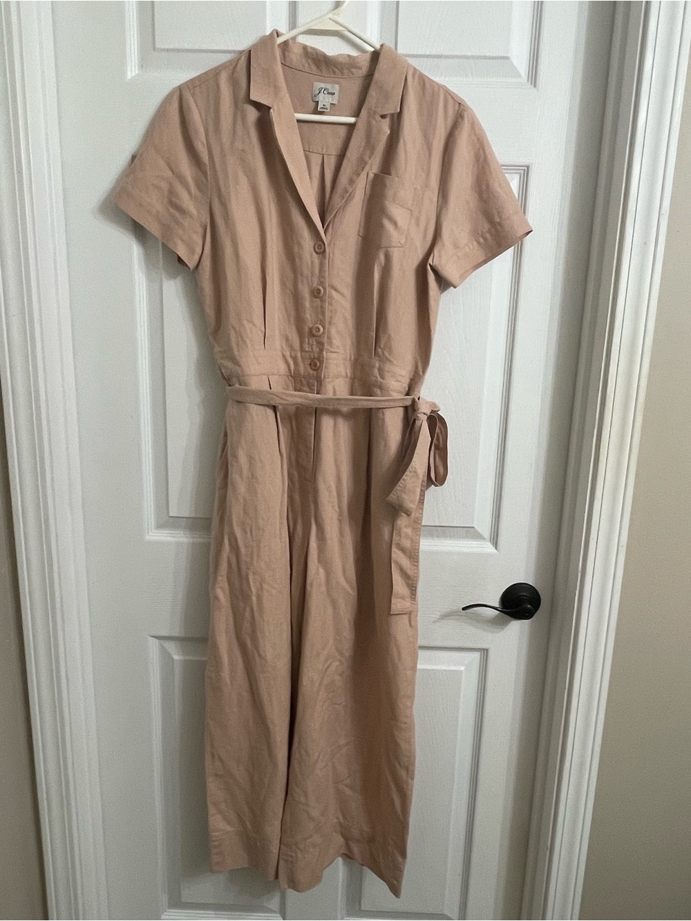 J. Crew Blush Button-Front Midi Jumpsuit with Waist Tie, linen lyocell blend 10